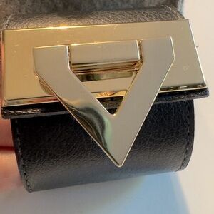 CC Skye Black Leather Cuff with Gold Hardware.
